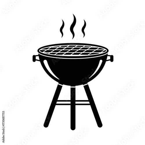 Outdoor Barbecue Grill Icon – Black Silhouette of Charcoal BBQ