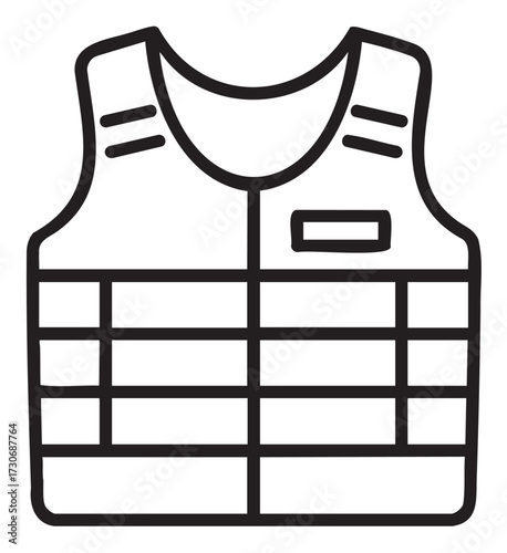 Outlined bulletproof vest icon: protective gear safety design symbol - stock vector