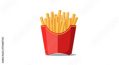 Delicious golden french fries served in a classic red carton with a white background.