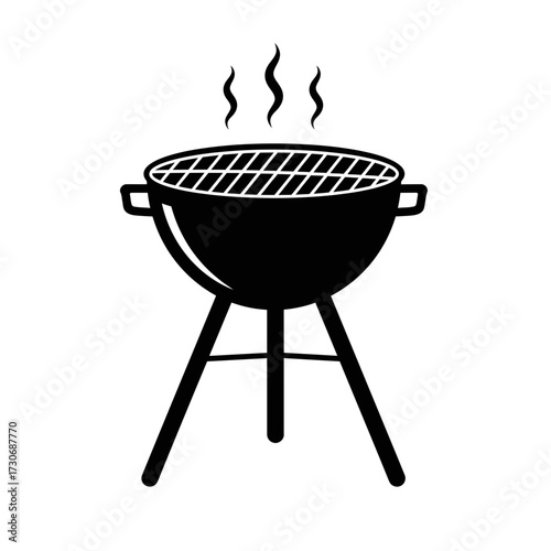 Outdoor Barbecue Grill Icon – Black Silhouette of Charcoal BBQ
