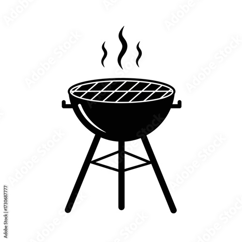 Outdoor Barbecue Grill Icon – Black Silhouette of Charcoal BBQ