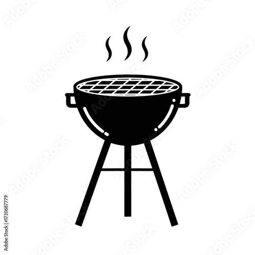 Outdoor Barbecue Grill Icon – Black Silhouette of Charcoal BBQ