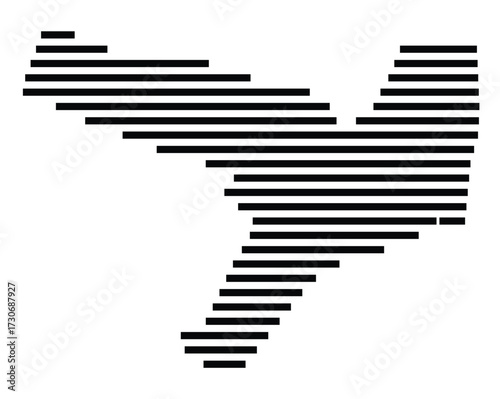 Symbol Map of the city Planegg (Bayern, Germany) showing the area of the city with just a few black horizontal lines
