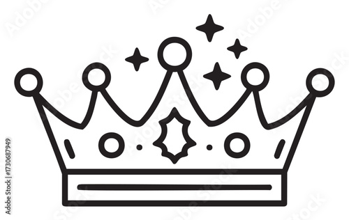 Black and white royal crown with sparkling stars - stock vector
