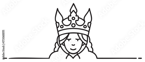 Line art of girl wearing crown with closed eyes - stock vector