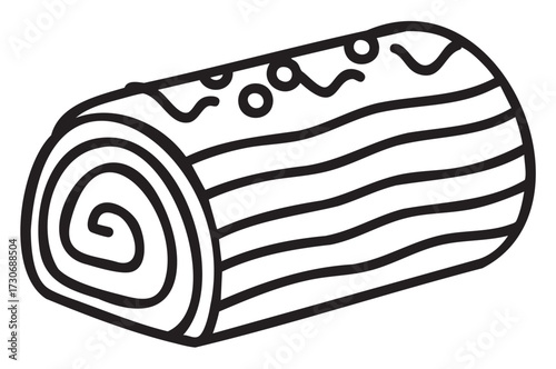 Black and white log cake line art with spirals and berries - stock vector