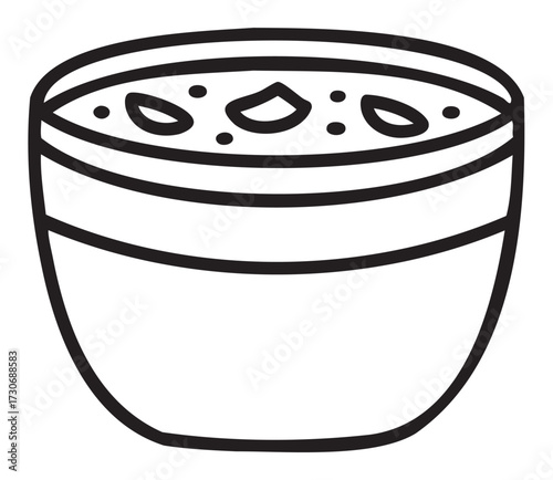 Black and white line drawing of a soup bowl - stock vector