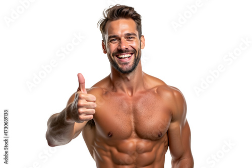 Fit and muscular young man smiling confidently while giving a thumbs up PNG