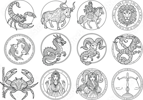 African Safari Wildlife Silhouette Vector Illustration, Elephant, Giraffe, and Lion Standing Under Acacia Trees, Representing Nature, Wilderness, and Travel Graphics