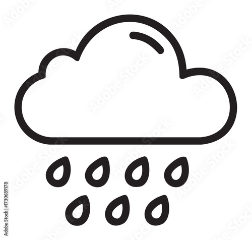 Simple cloud and raindrops icon in black outline style - stock vector