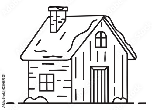 Rustic cabin with chimney sketch - stock vector