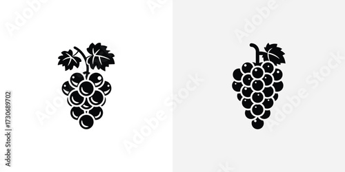 Grapes Bunch Silhouette with Leaves on Transparent Background
