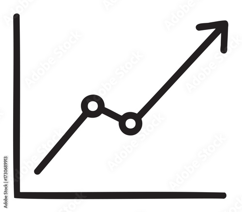 Simple line graph with upward trend arrow on white background - stock vector