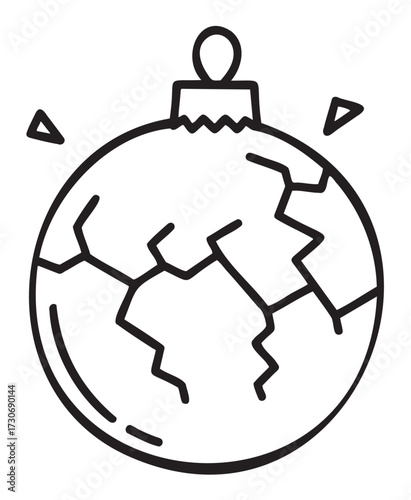Shattered earth christmas ornament outline illustration - stock vector