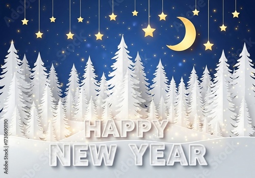 Elegant Paper Craft Design for Happy New Year Greeting