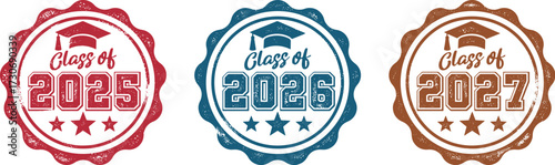 Vintage Graduation Class Rubber Stamp Set - Class of 2025, 2026, and 2027 with Hat and Star Design