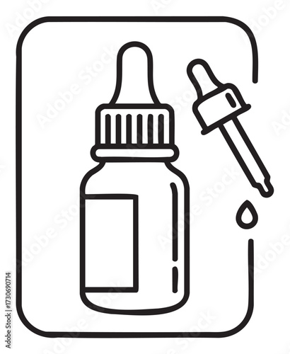 Outline illustration of dropper bottle and pipette for liquid dispensing - stock vector