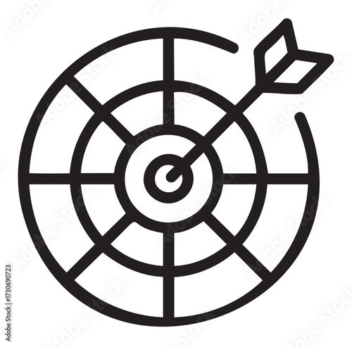Black and white target icon with arrow in bullseye - stock vector