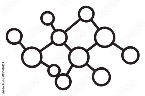 Abstract molecular structure with interconnected circles and lines in black and white - stock vector