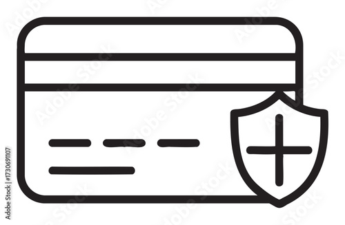 Secure credit card icon featuring shield with plus sign - stock vector