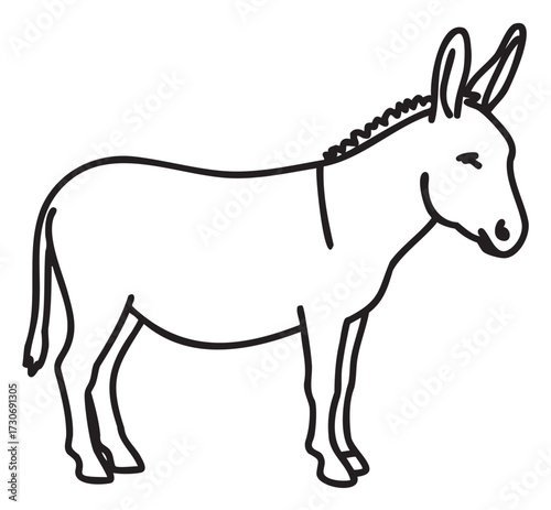 Simple black and white line drawing of a donkey - stock vector