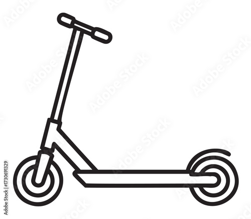 Minimalist black and white electric scooter drawing with simple lines - stock vector