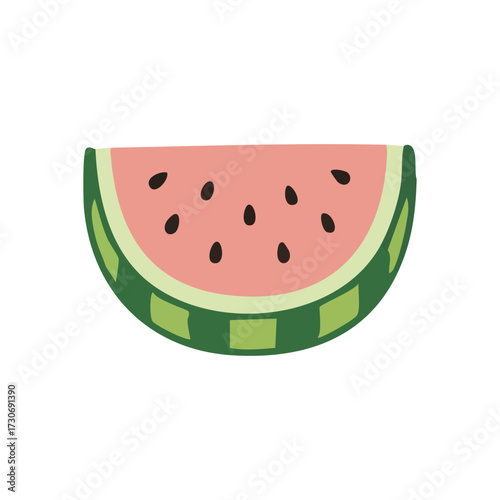 Watermelon Slice Graphic Art. This refreshing, colorful fruit piece symbolizes summer joy and healthy eating. Its bright appearance is perfect for various designs.