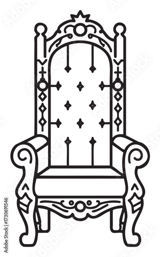 Ornate high-back throne with intricate carvings and decorative patterns - stock vector