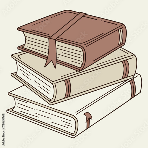 Stack of old books with ribbon bookmark knowledge education literary concept art isolated on transparent background