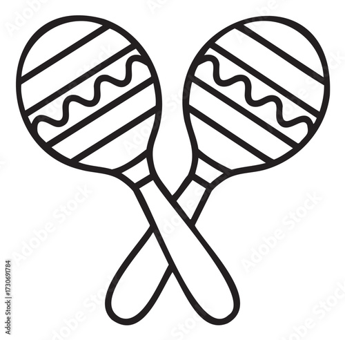 Simple black and white maracas illustration with stripes and waves - stock vector