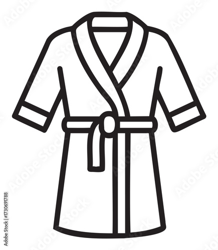 Line art of bathrobe with belt and sleeves in black and white vector - stock vector