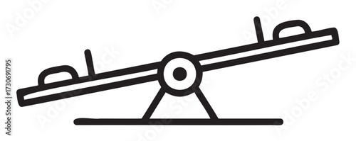Simple black and white see-saw line drawing outline design - stock vector