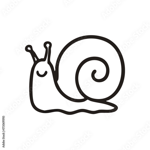 Happy Snail Cartoon Outline. This simple vector depicts a cheerful garden mollusk with a coiled shell. It evokes a feeling of calm and gentle persistence. Ideal for nature themes.