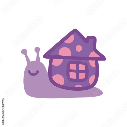 Cute Snail with Home Shell. Whimsical illustration of a charming gastropod carrying a cozy dwelling as its colorful shell. Represents comfort, slow living, and journey.