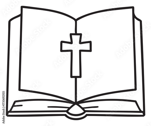 Open bible with cross symbol on pages - stock vector