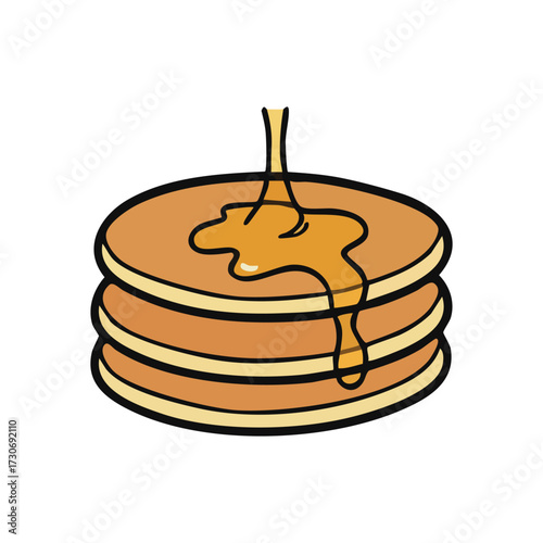 Sweet Pancake Stack with Syrup. Enjoy a delectable breakfast illustration. A golden tower of griddlecakes is generously drizzled with rich golden topping, evoking warmth and comfort.
