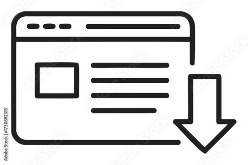 Webpage download icon with arrow indicating downward movement - stock vector