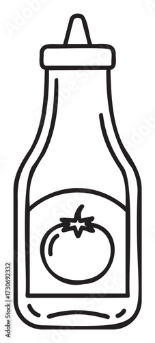 Simple black and white bottle of tomato ketchup illustration with classic design - stock vector