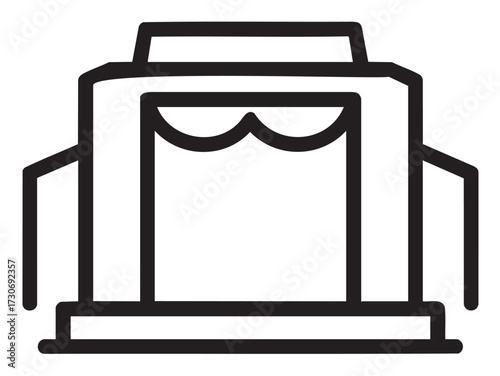 Black and white line art of an outdoor stage with curtains - stock vector