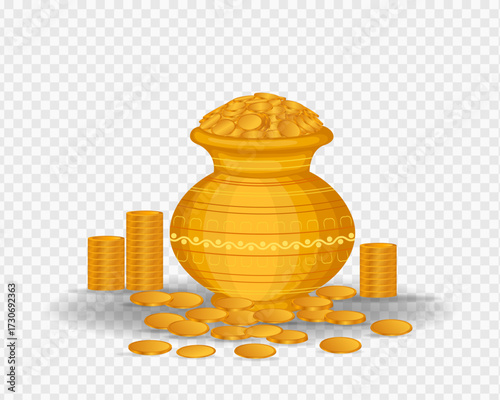 dhanteras, kalash pot gold coins swastika