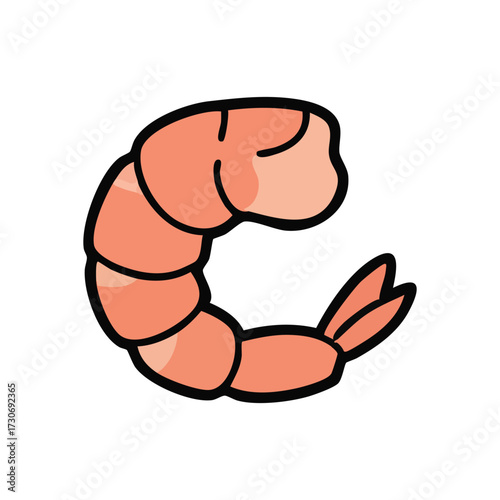 Appetizing Cooked Shrimp Illustration. A delightful pink prawn, beautifully curled, presented as a clean graphic. Symbolizes fresh ocean fare and delicious culinary experiences.