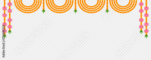 Marigold, Dhanteras. Marigold Flower. Garlands Decoration, Durga Puja, Onam. Vector marigold. Karwa Chauth. Garlands Decor, Durga Puja Sale, Frame. Ganesh Chaturthi, Border, Navratri. Saraswati puja, 