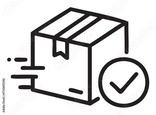 Fast delivery parcel icon with check mark for efficient shipping - stock vector