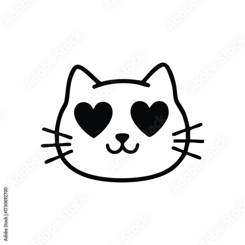 Cute Cat Face with Loving Gaze. This delightful kitten illustration features affectionate eyes, conveying strong adoration and joy. A perfect representation of romance.