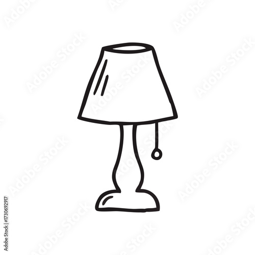 Hand Drawn Table Lamp Outline. This simple sketch of a luminaire evokes warmth and domesticity, providing light. Perfect for minimalist design concepts.