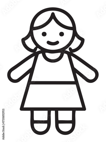 Simple line art of smiling female child in dress - stock vector