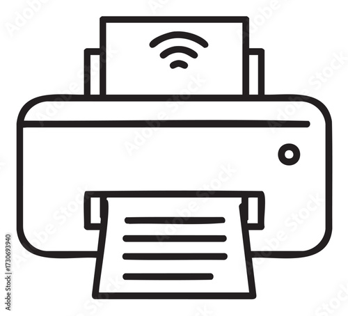 Wireless printer icon with paper sheet in tray - stock vector