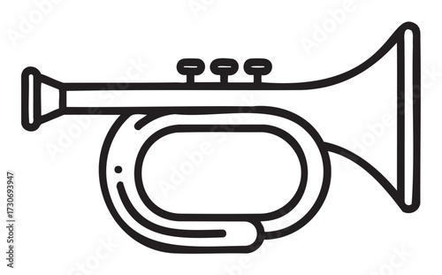 Black and white outline of a trumpet musical instrument - stock vector