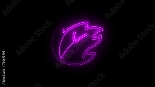 Glowing purple Neon Leaf Symbol Yin Yang Abstract Background Motion Graphic