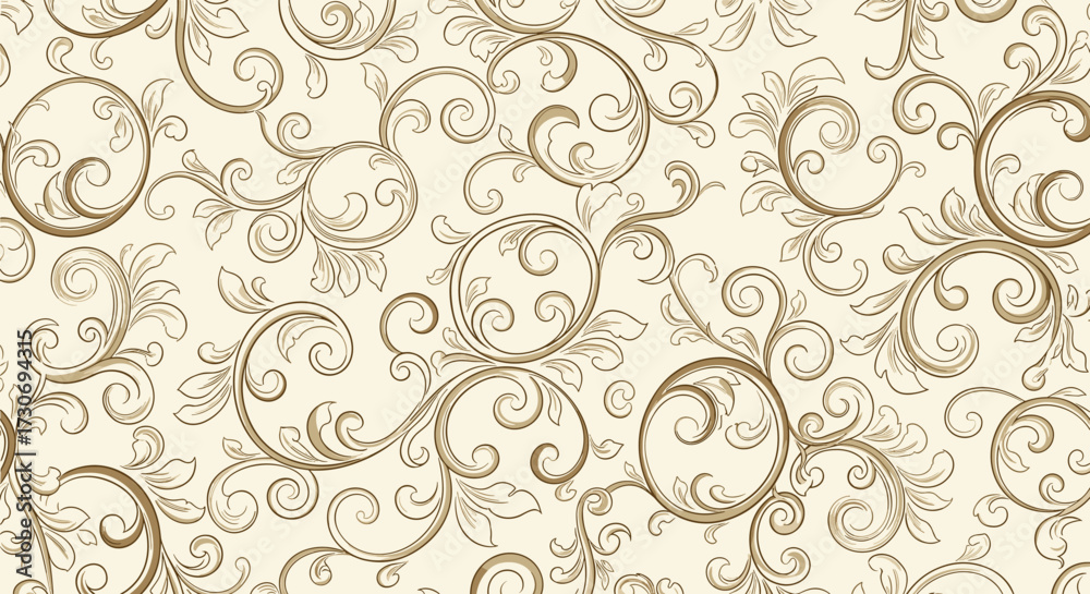 Obraz premium Elegant antique baroque floral damask pattern in antique cream and brown hues.